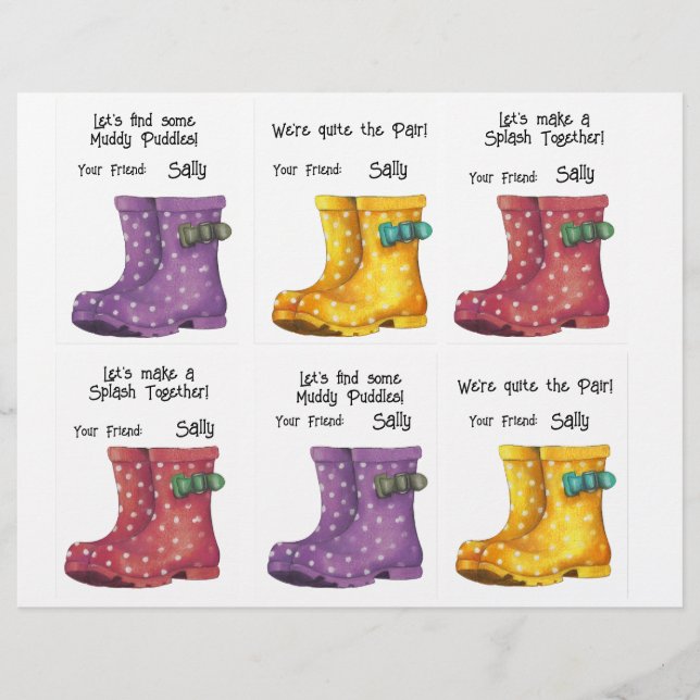 En-tête De Lettre Rainboots, Wellies, Cartes de classe 6 Personnalis (Devant)