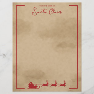 En-tête De Lettre Red Père Noël Sleigh Sur Faux Old Worldwide Paper 
