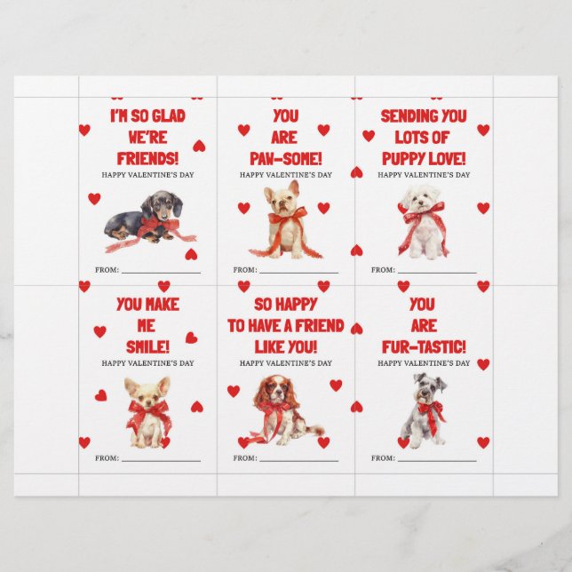 En-tête De Lettre Red Puppy Valentine’s Day Cards for Kids Classroom (Devant)