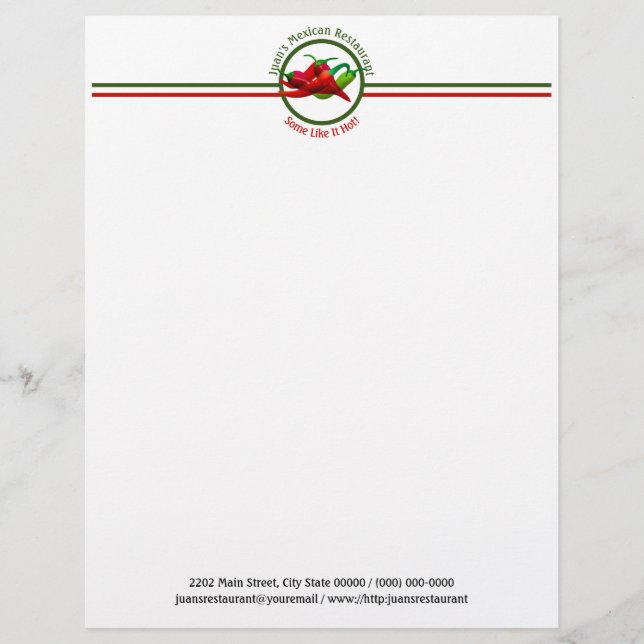 En-tête De Lettre Restaurant Mexicain Hot Peppers Logo Personnalisé  (Devant)