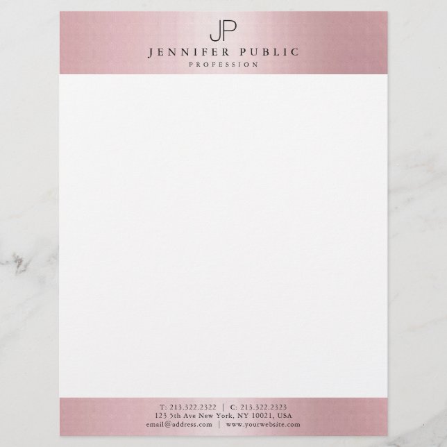 En-tête De Lettre Rose Gold Elegant Monogramme Modèle moderne (Devant)