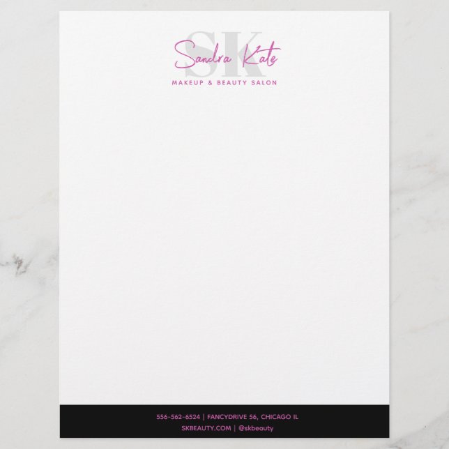 En-tête De Lettre Salon de beauté Monogramme personnalisé Logo noir  (Devant)