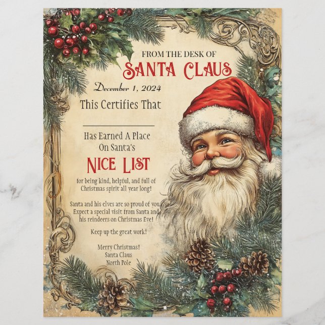 En-tête De Lettre Santa's Nice List Certifications  (Devant)