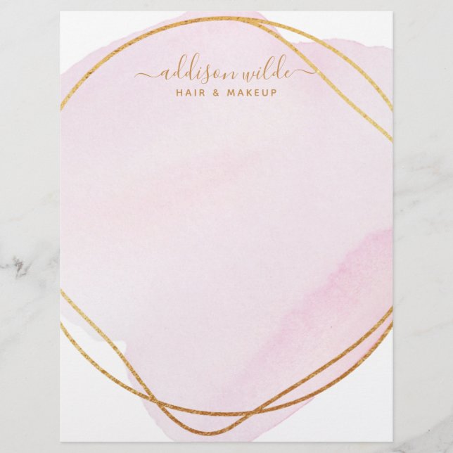 En-tête De Lettre Script Blush Rose Aquarelle Or Cercle Business (Devant)