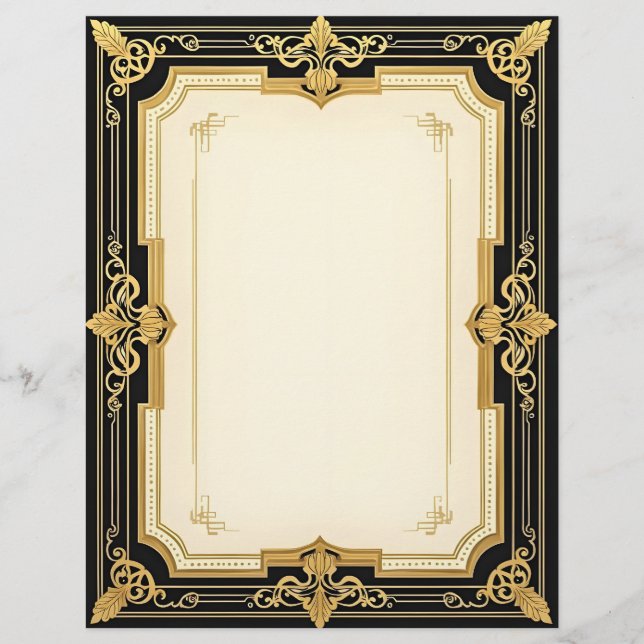 En-tête De Lettre Sophisticat Gold et Black Art Déco (Devant)