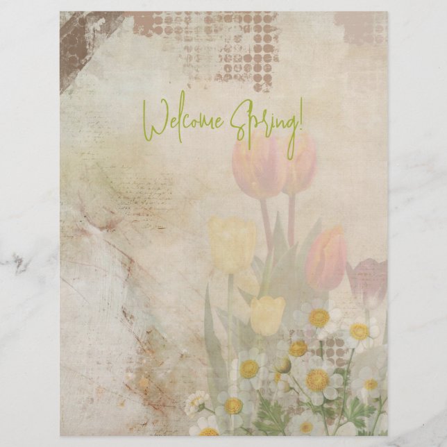 En-tête De Lettre Spring Tulips Distressed Scrapbook Paper (Devant)
