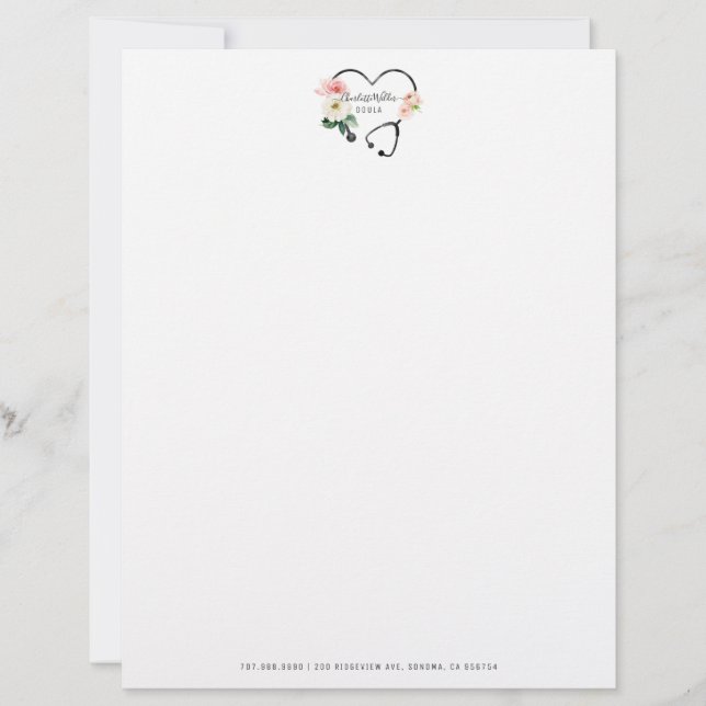 En-tête De Lettre Stéthoscope floral Doula  (Devant)