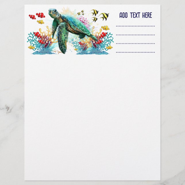 En-tête De Lettre Style d'aquarelle sous-marine de tortue marine (Devant)