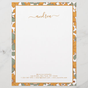 En-tête De Lettre Super Retro Floral & Nom commercial personnalisé H