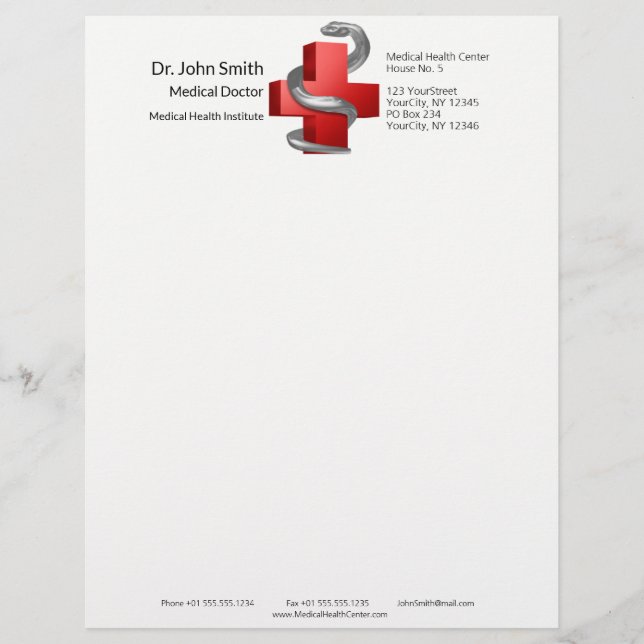 En-tête De Lettre Symbole serpent serpent de la Croix Médicale rouge (Devant)