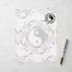 En-tête De Lettre Symbole Yin & Yang Tatouage Noir et Blanc