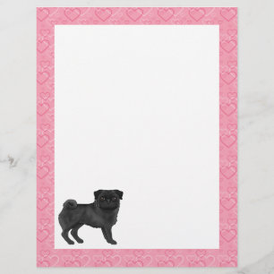 En-tête De Lettre Tapisserie Chien Carlin Noir Cartoon Cœurs Amour R
