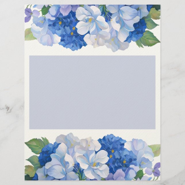 En-tête De Lettre Tons de fleurs bleues (Devant)