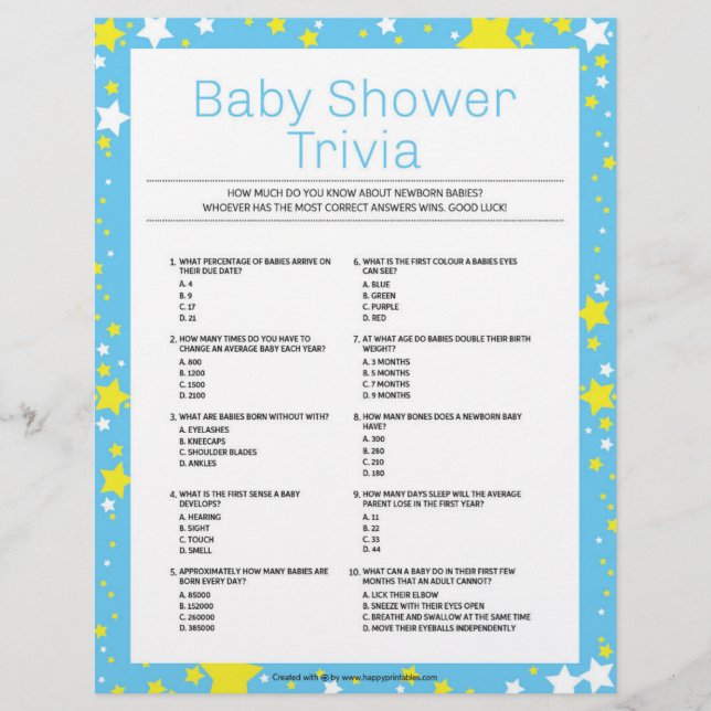 En-tête De Lettre Trivia baby shower [bleu nuit étoilé] (Devant)