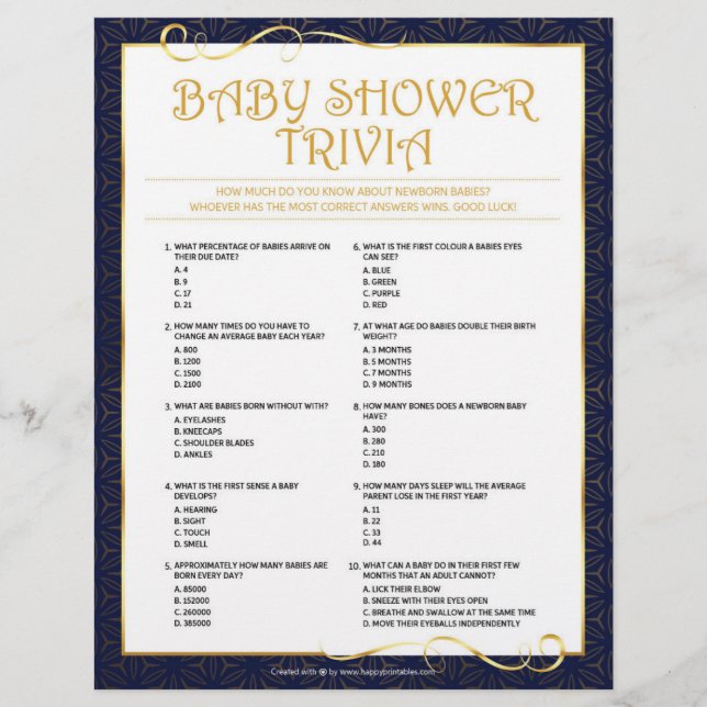 En-tête De Lettre Trivia bébé [Bleu doré] (Devant)