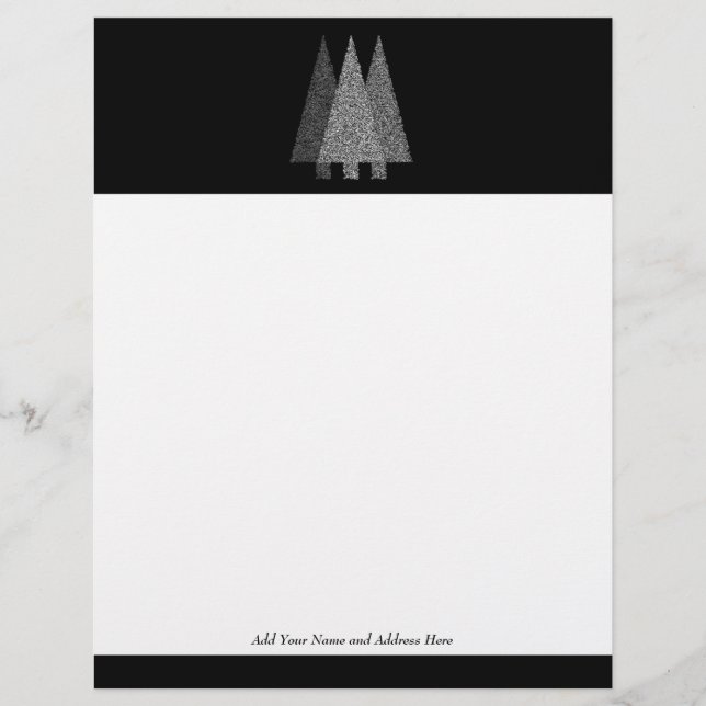 En-tête De Lettre Trois arbres de Noël de Milou. Blanc noir (Devant)