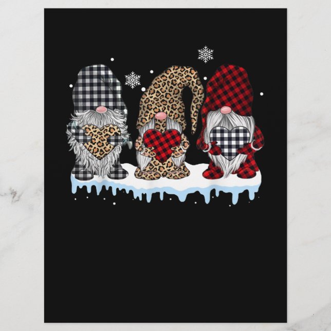 En-tête De Lettre Trois Gnomes Dans Le Buffle Léopard Plaid Noël (Devant)