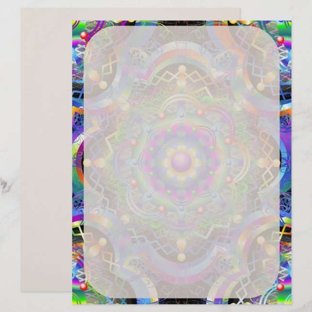 En-tête De Lettre Univers Mandala Couleurs Psychédéliques (Devant / Derrière)