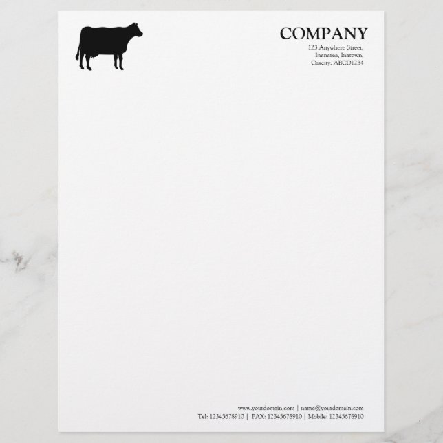 En-tête De Lettre Vache noire - blanc (Devant)