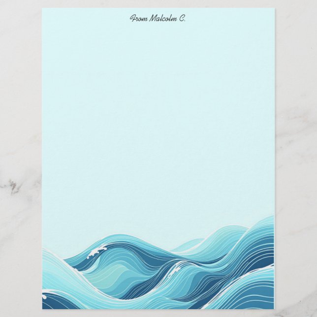 En-tête De Lettre Vagues de l'océan bleu Abstrait (Devant)