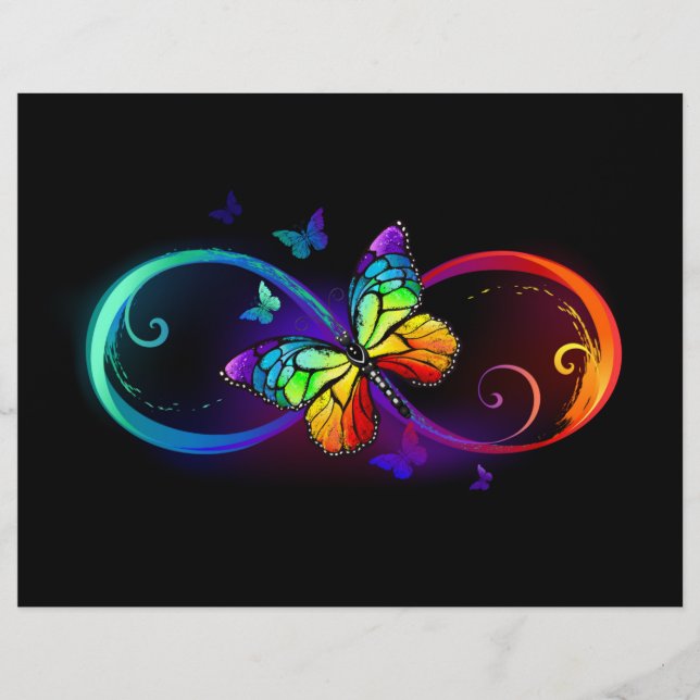 En-tête De Lettre Vibrant infinity with rainbow butterfly on black (Devant)