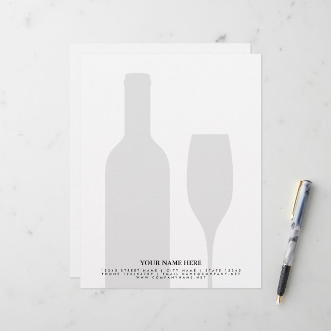 En-tête De Lettre Vignoble bouteille vin letterhead modèle (Devant/Arrière en situation)