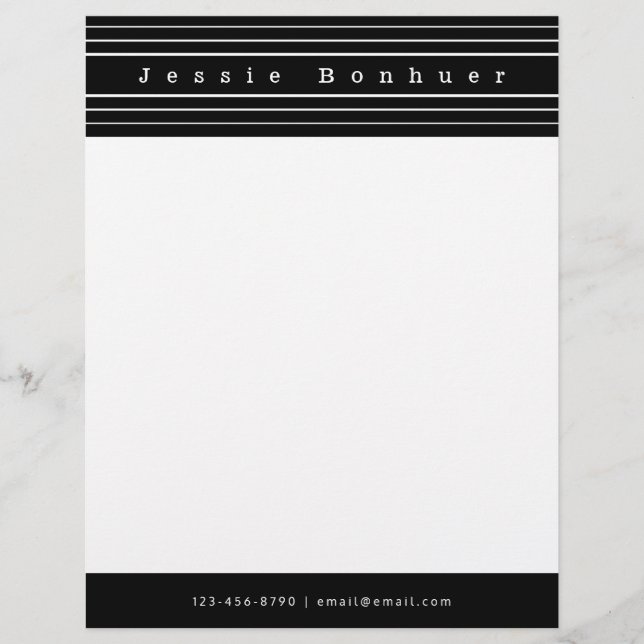 En-tête De Lettre Your Custom Text & Modern Stripes | Black & White (Devant)