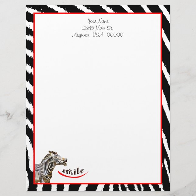 En-tête De Lettre Zebra Smile Noir/Blanc/Rouge (Devant)