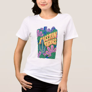 En Tri-matière Austin Texas Rétro T-Shirt Cactus Cité Colorée