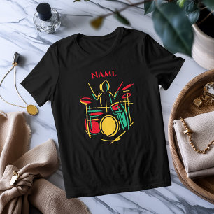 En Tri-matière Batterie Néon Ligne Artistique T-Shirt Musical V