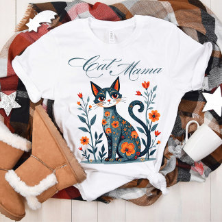 En Tri-matière Cat Mama Folk Art T-Shirt Parfait pour les Amoureu