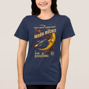 En Tri-matière Chemise à fusée Lune pour femmes T-shirt (Marine)