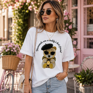 En Tri-matière Glam Diamond Teddy Bear Fashion Women's T-Shirt