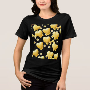 En Tri-matière Joli Cœur Jaune T-Shirt Noir - Motif D'Amour Doux