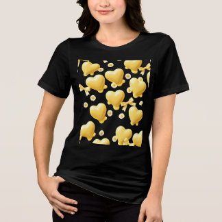 En Tri-matière Joli Cœur Jaune T-Shirt Noir - Motif D'Amour Doux