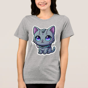 En Tri-matière Joli T-Shirt Chat Cyberpunk Style Néon