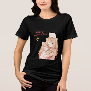 En Tri-matière Joyeuse fête des Mères – T-Shirt Chat Mignon & Fle