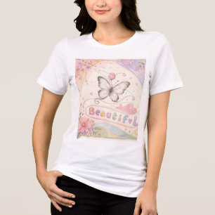 En Tri-matière Magnifique T-Shirt Papillon Inspiration Florale