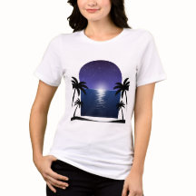Night Beach – Moonlit Palm Reflection T-Shirt