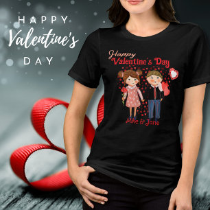 En Tri-matière Petit Couple Joyeux T-shirt noir Saint Valentin