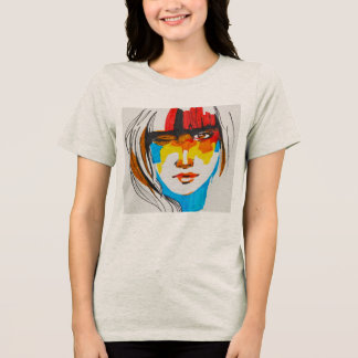 En Tri-matière Portrait de femme T-shirt graphique Abstrait Pop A