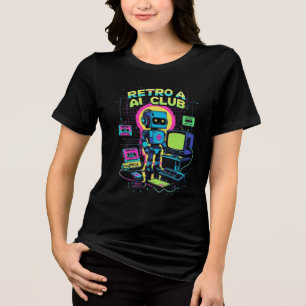 En Tri-matière Retro AI Club - Robot Pixel Art T-Shirt des années
