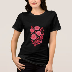 En Tri-matière T-Shirt à Bouquet Floral Rose