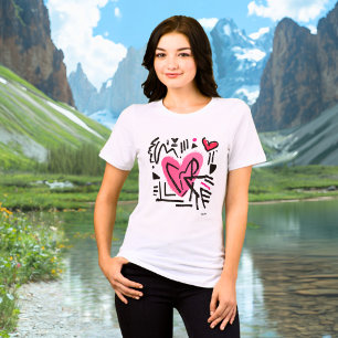 En Tri-matière T-Shirt à Cœur Abstrait - Amour Moderne Rose Noir