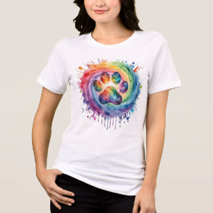 En Tri-matière T-Shirt à l'empreinte de patte arc-en-ciel aquarel