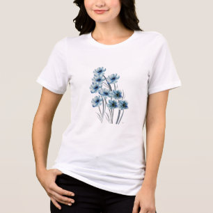 En Tri-matière T-Shirt Casual Floral Aquarelle Bleue