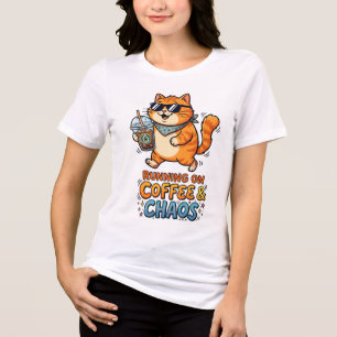 En Tri-matière T-shirt chat mignon "Courir sur café et chaos"