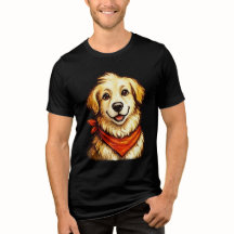 T-Shirt Chien Doré Heureux Dessiné à la Main