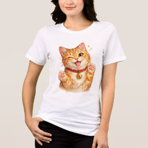 En Tri-matière T-Shirt Colonne d'Eau Chat Orange Coupé