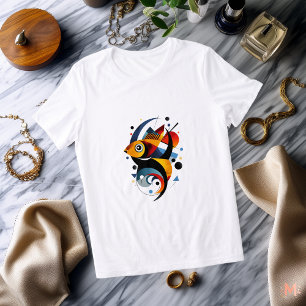 En Tri-matière T-shirt Coloré Poisson Abstrait   Géométrique Mode